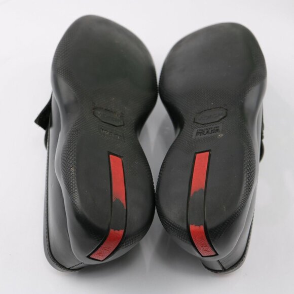 Prada Women Spazzolato Rois Penny Loafer Size 6 Black Leather Vibram Linea Rosa - Picture 9 of 12
